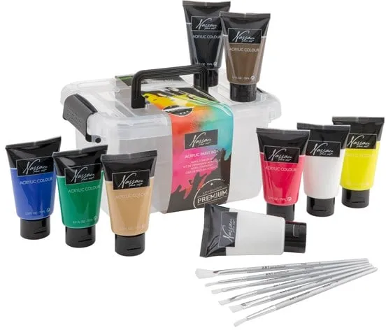Nassau Acrylfarben, Set mit 9 Tuben à 75 ml inkl. 6 Pinseln