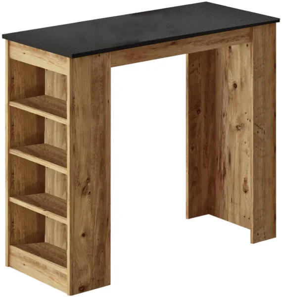 NORDVÄRK ST1 Bartisch, mit 3 Regalen - natürliches und schwarzes Melamin (120x51,6)
