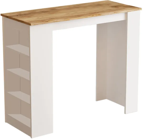 NORDVÄRK ST1 Bartisch, mit 3 Regalen - weiß und natur Melamin (120x51.6)