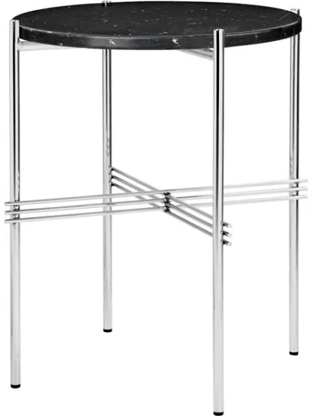 Runder Beistelltisch GUBI TS Ø40 Polierter Stahl / Marmor Black Marquina